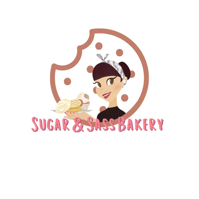 Sugar and Sass Bakery logo, chocolate chip cookie version